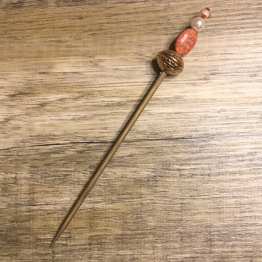 Handmade beaded hair sticks- gold, pink, pearl